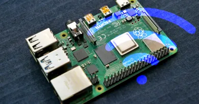 Raspberry Pi 4 with Blue WiFi symbol overlay